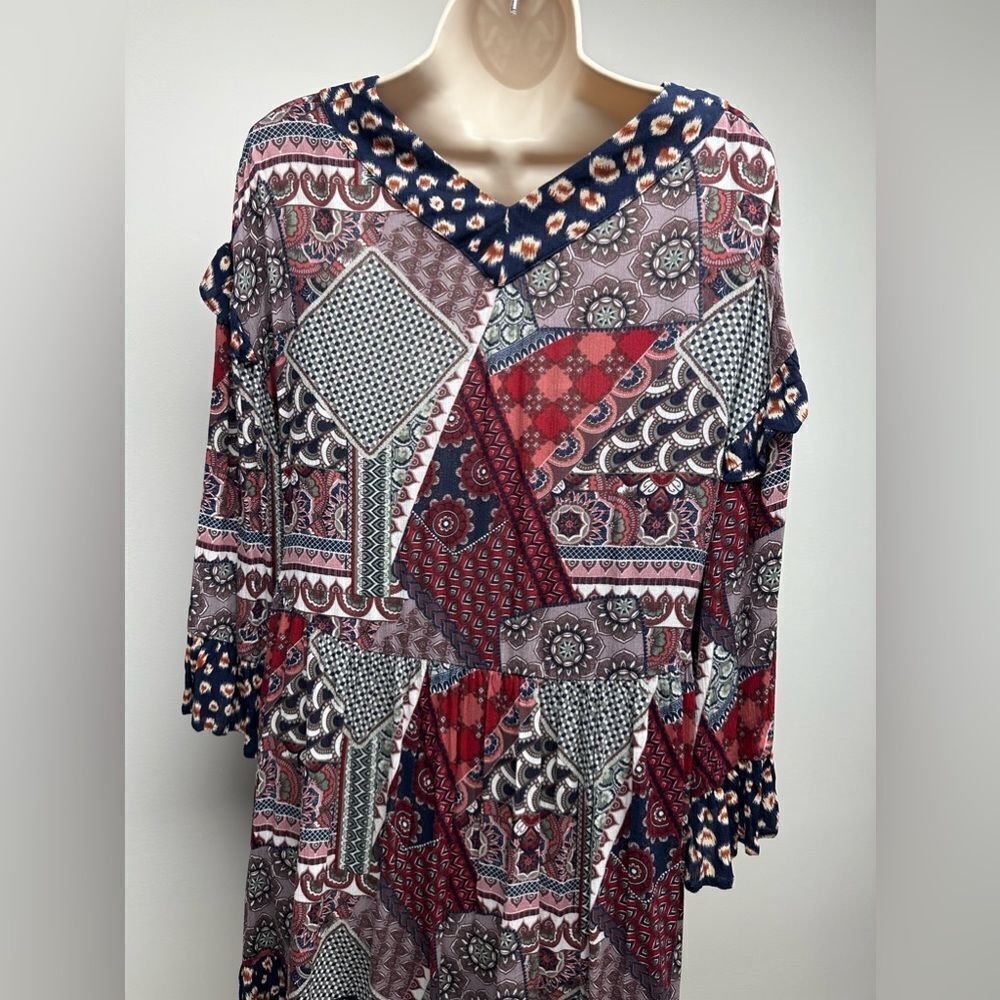 Three Bird Nest Patchwork Dress - Red, Blue, Black - Picture 6 of 9